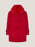 Monsoon Kids' Bow Faux Fur Collar Swing Coat, Red