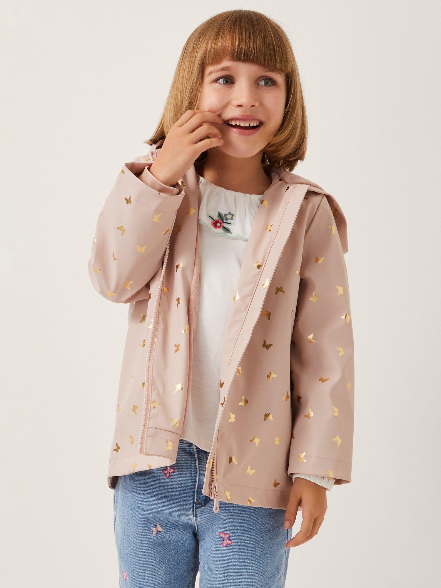 Monsoon Kids' Metallic Butterfly Hooded Coat, Pink