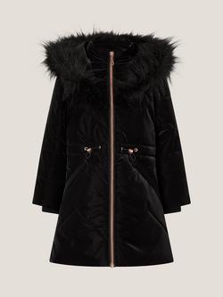 Monsoon Kids' Faux Fur Hood Coat, Black