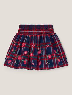 Monsoon Kids' Cotton Check Floral Skirt - view 2, Red