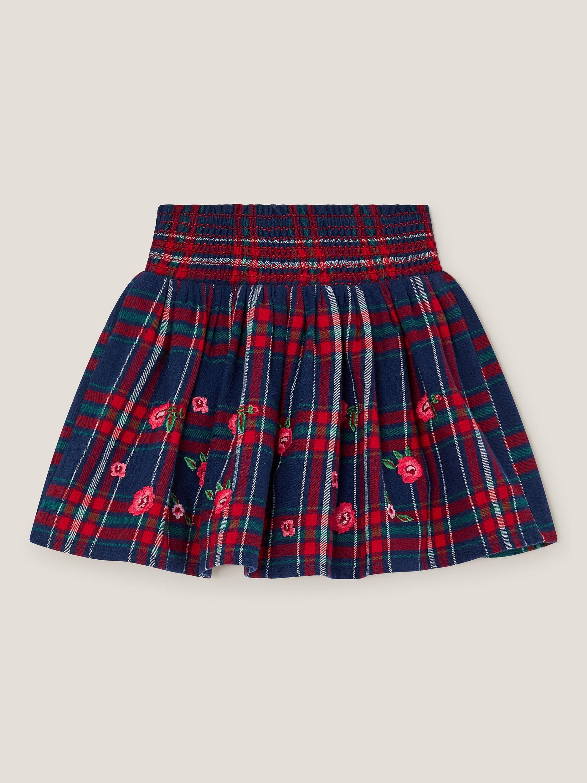 Product image 3 of 4, which shows Monsoon Kids' Cotton Check Floral Skirt, Red, 3-4 years