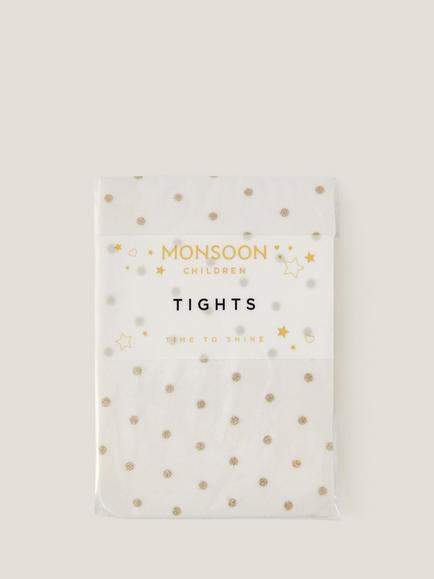 Monsoon Kids' Glitter Spot Tights, Gold - view 2, Gold