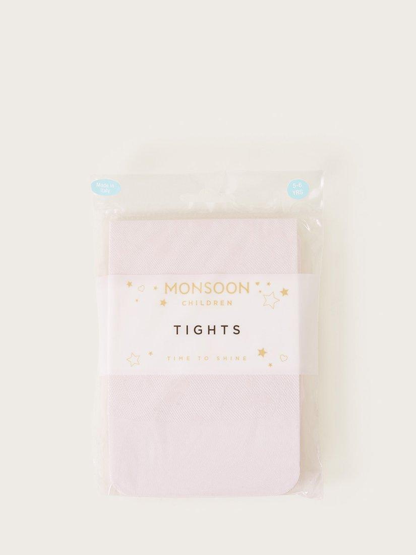 Product image 2 of 2, which shows Monsoon Kids' Lace Butterfly Tights, Pink, 3-4 years