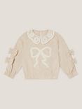 Monsoon Kids' Cotton Lace Collar Bow Sweatshirt, Ivory