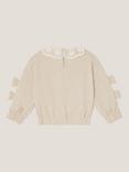 Monsoon Kids' Cotton Lace Collar Bow Sweatshirt, Ivory