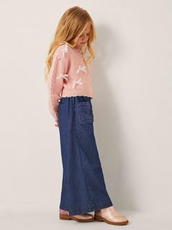 Monsoon Kids' Cotton Crochet Wide Leg Trousers, Blue, Blue