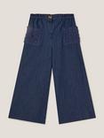 Monsoon Kids' Cotton Crochet Wide Leg Trousers, Blue