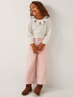 Monsoon Kids' Cotton Crochet Wide Leg Trousers, Pink, Pink