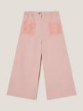 Monsoon Kids' Cotton Crochet Wide Leg Trousers, Pink