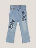 Monsoon Kids' Denim Bow Embroidery Jeans, Blue