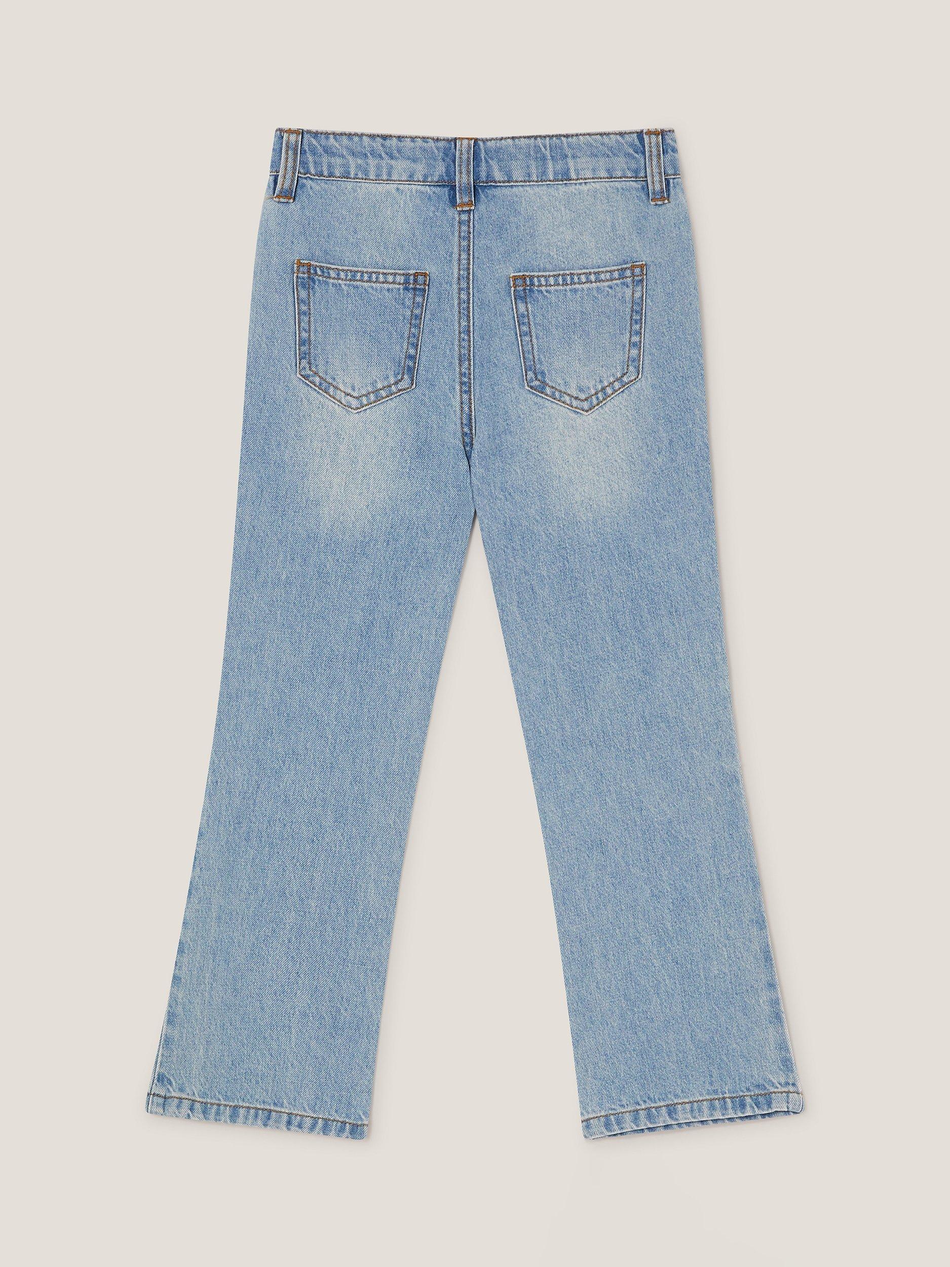 Product image 2 of 4, which shows Monsoon Kids' Denim Bow Embroidery Jeans, Blue, 3 years
