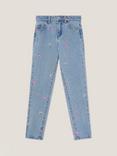 Monsoon Kids' Denim Butterfly Embroidery Jeans, Blue