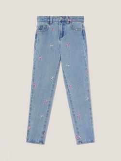 Monsoon Kids' Denim Butterfly Embroidery Jeans, Blue - view 2, Blue
