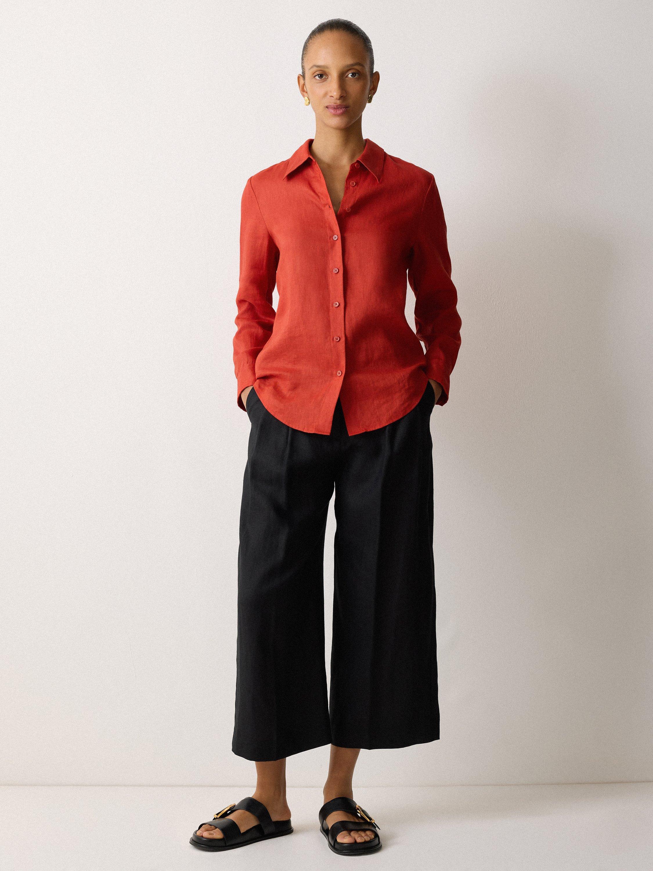 Product image 1 of 7, which shows Jigsaw Classic Pure Linen Shirt, Orange, 6