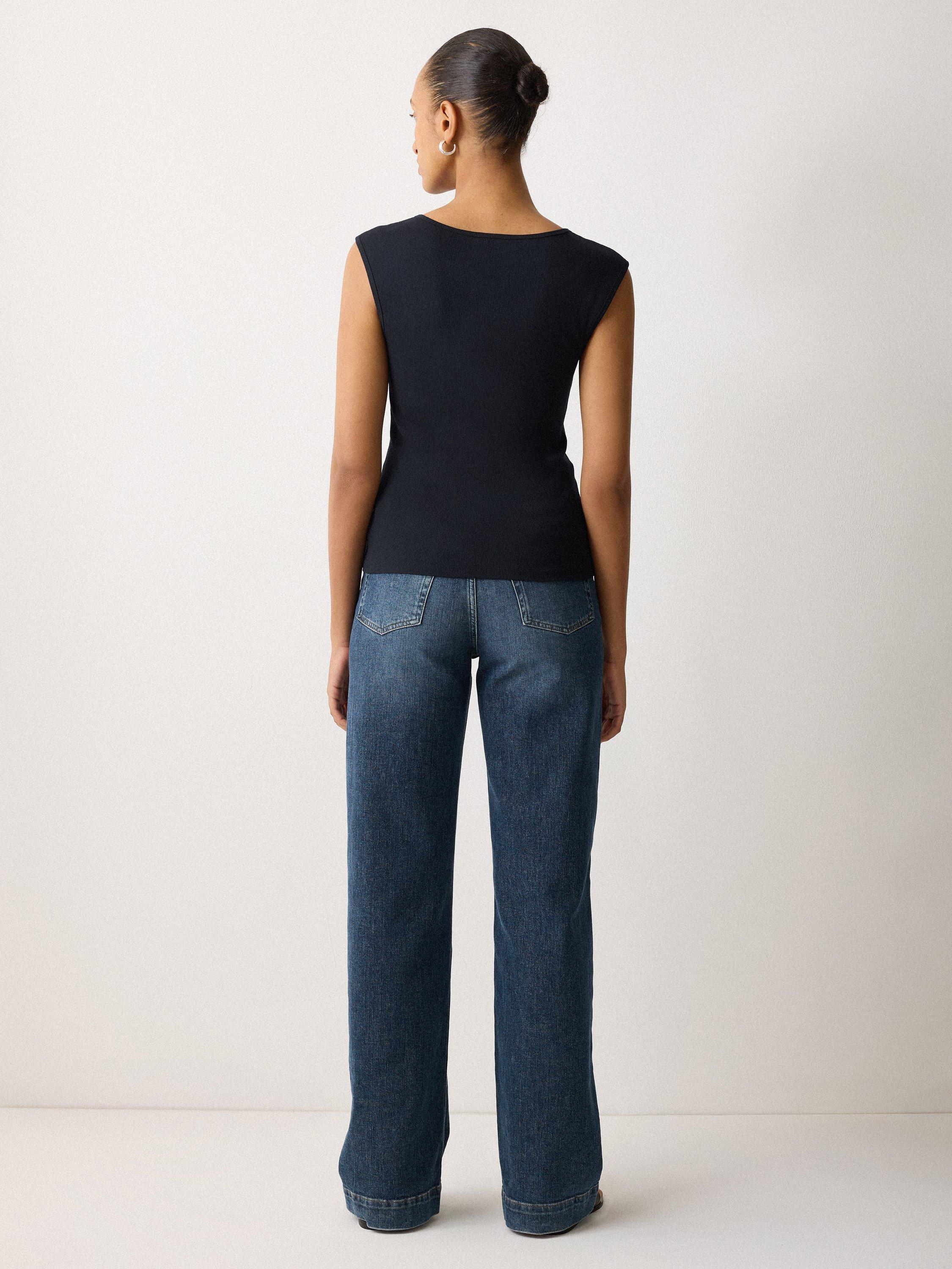 Product image 2 of 5, which shows Jigsaw Scoop Neck Sleeveless Fine Cotton Top, Navy, XS