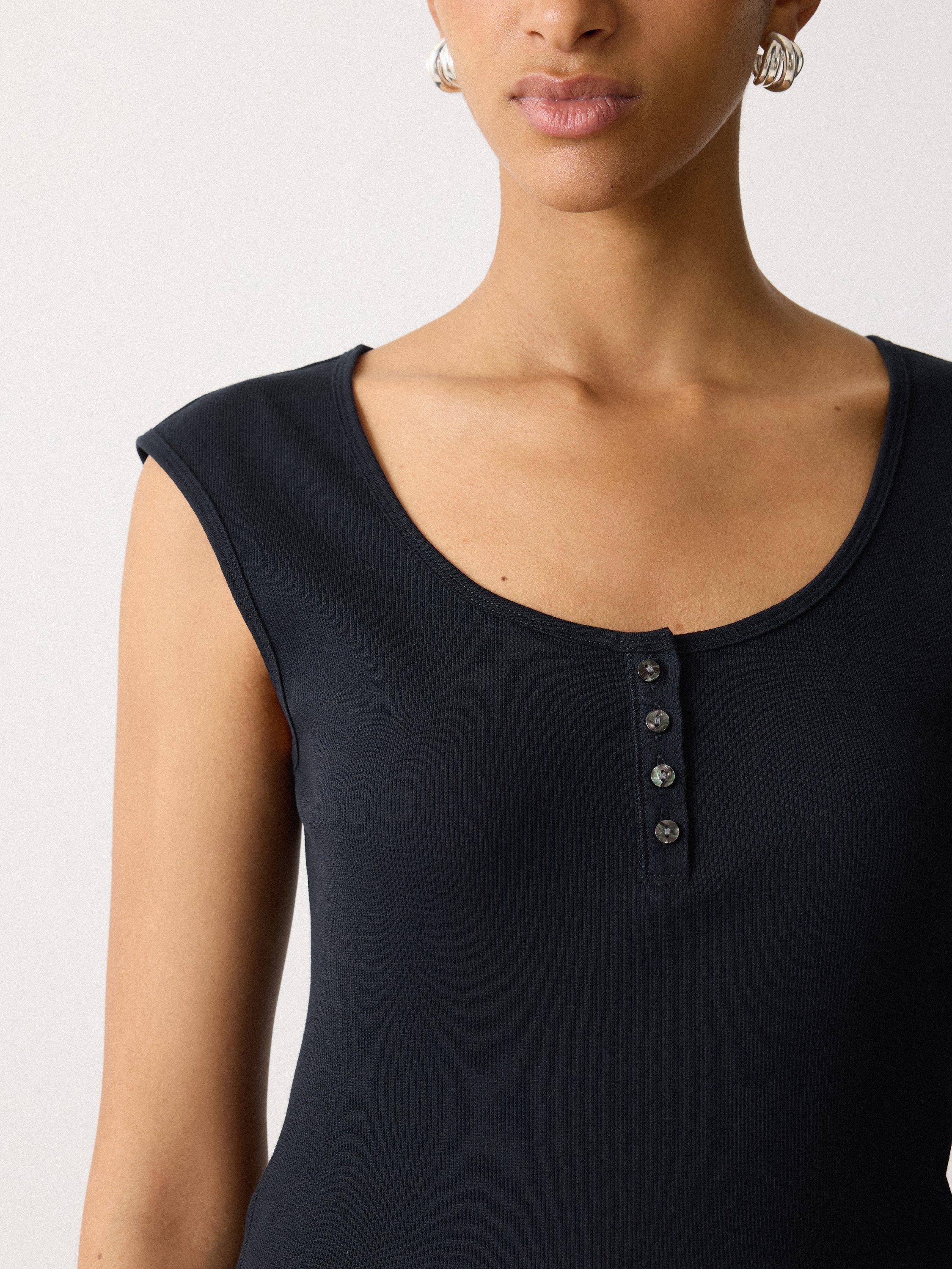 Product image 3 of 5, which shows Jigsaw Scoop Neck Sleeveless Fine Cotton Top, Navy, XS