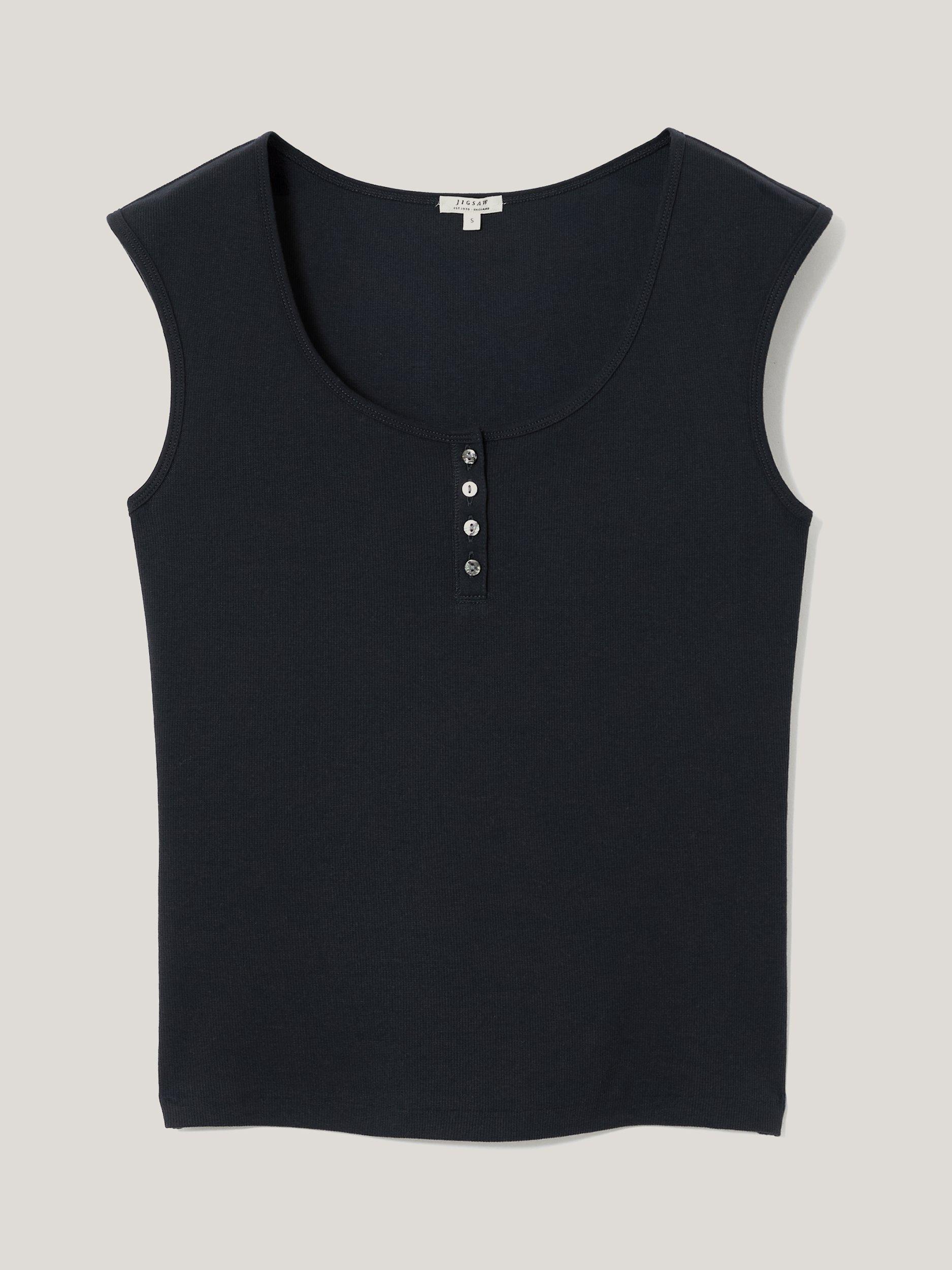 Product image 5 of 5, which shows Jigsaw Scoop Neck Sleeveless Fine Cotton Top, Navy, XS