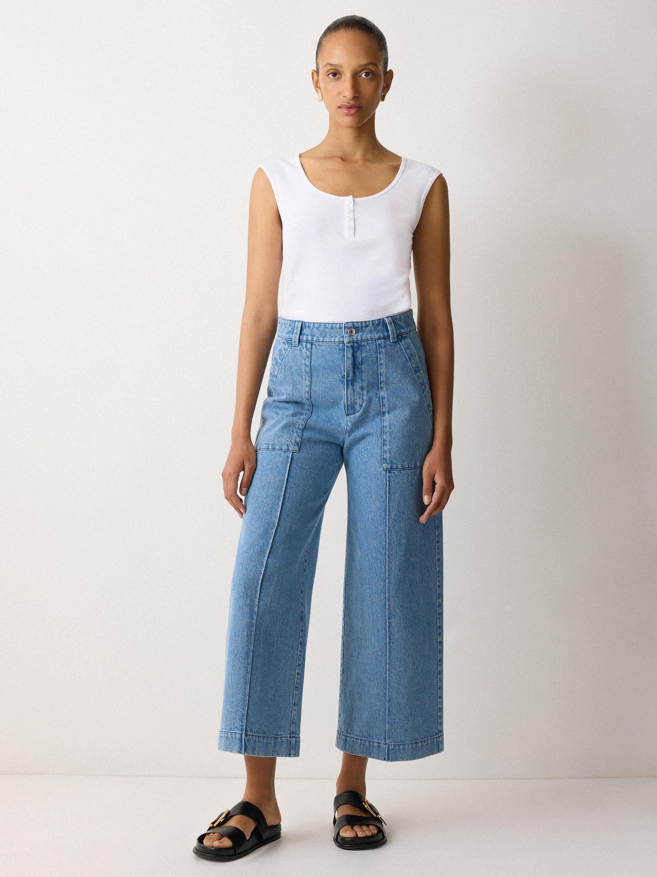 Product image 1 of 5, which shows Jigsaw Scoop Neck Sleeveless Fine Cotton Top, White, XS