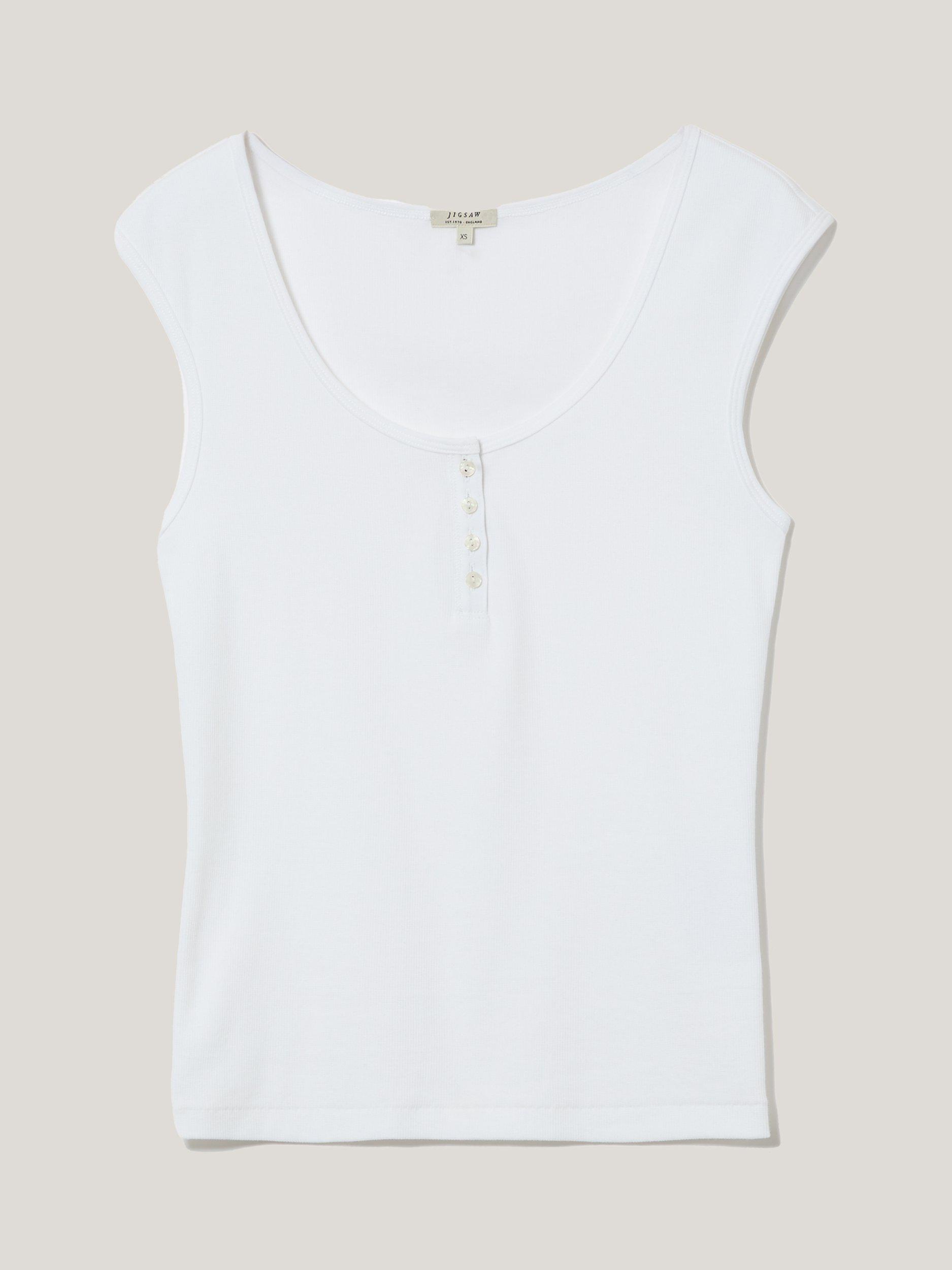 Product image 5 of 5, which shows Jigsaw Scoop Neck Sleeveless Fine Cotton Top, White, XS