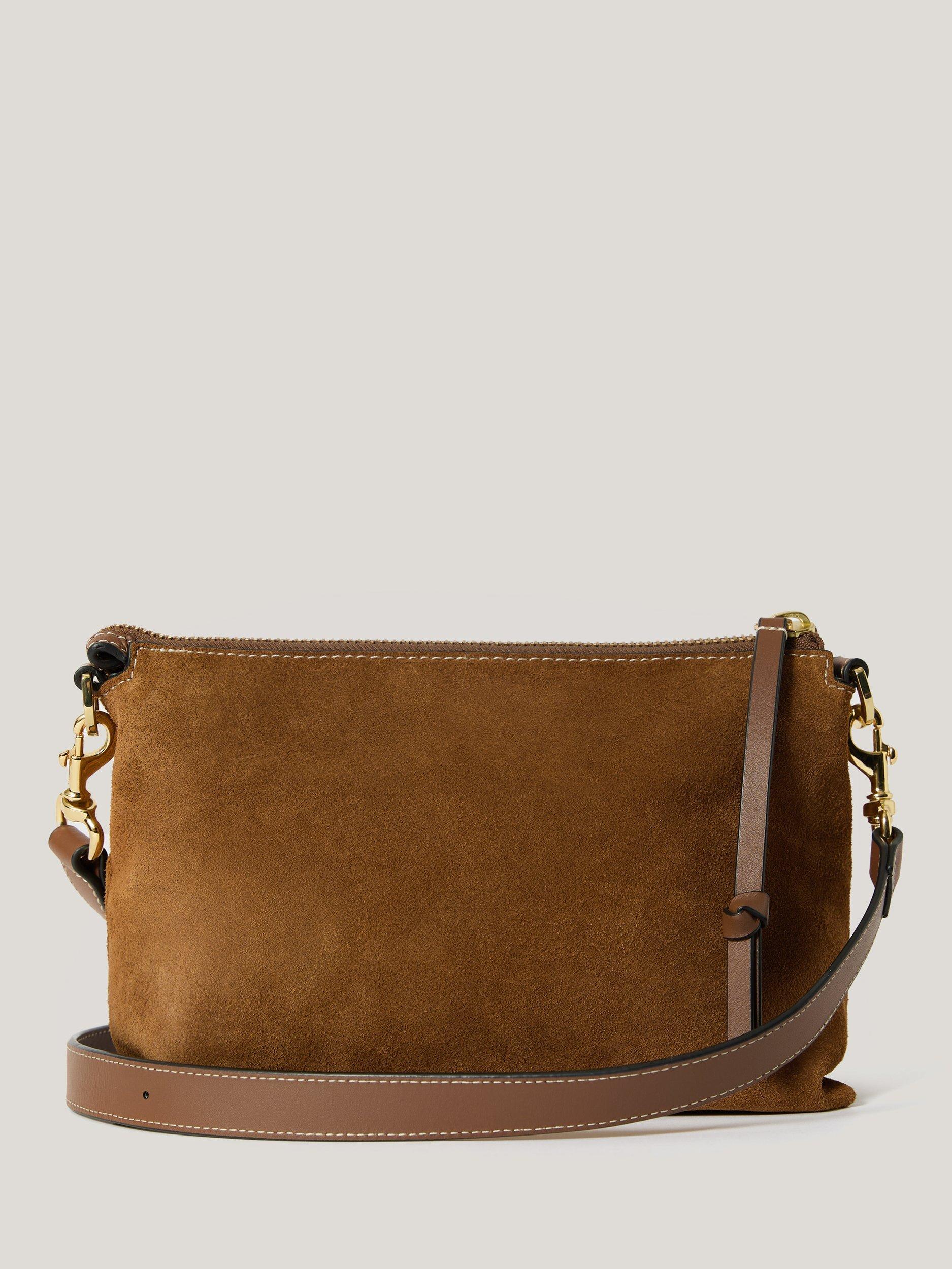 Product image 1 of 3, which shows Jigsaw Ava Suede Crossbody Bag, Tan