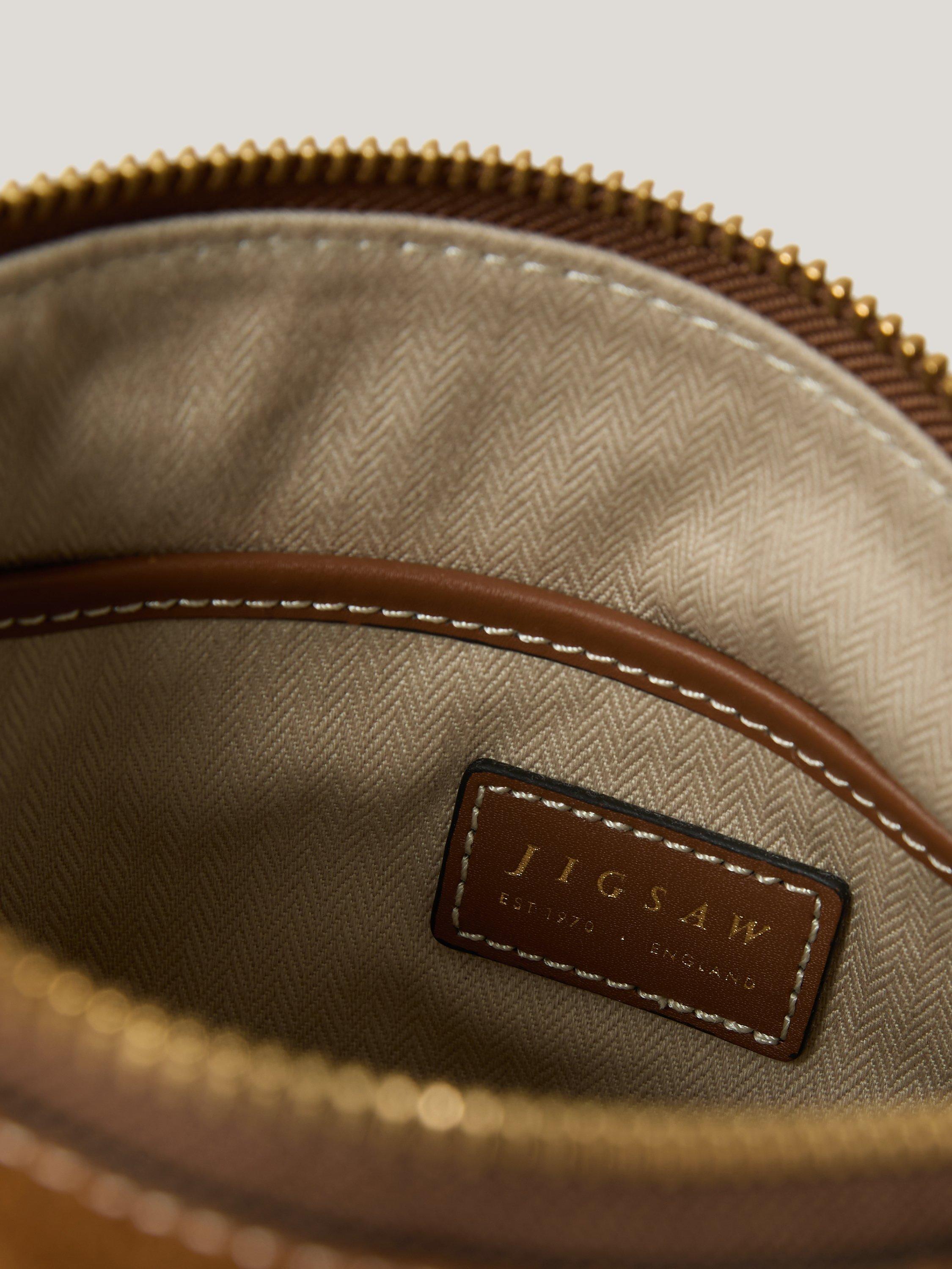 Product image 2 of 3, which shows Jigsaw Ava Suede Crossbody Bag, Tan