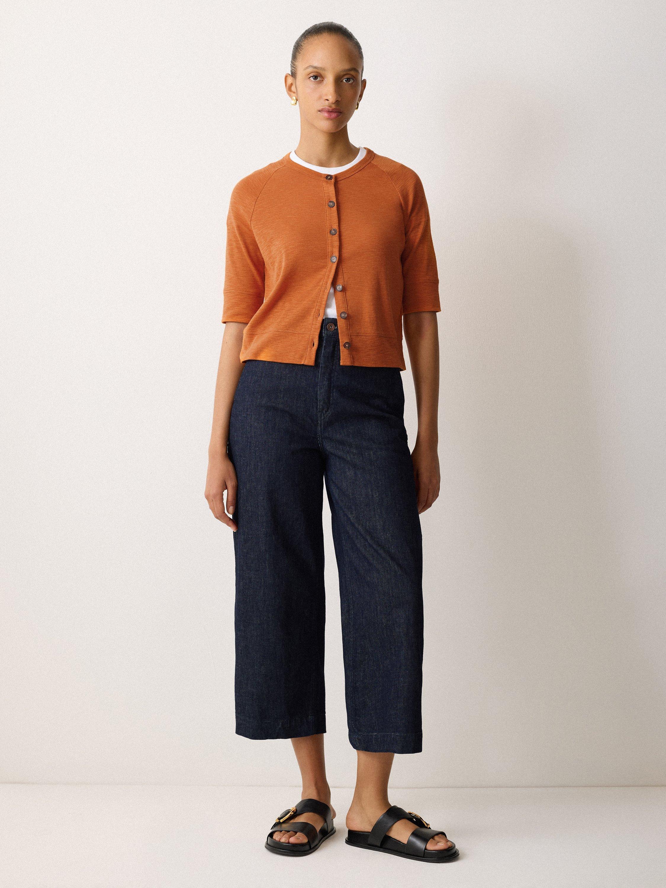 Product image 1 of 5, which shows Jigsaw Slub Jersey Elbow Sleeve Cardigan, Orange, S