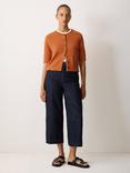 Jigsaw Slub Jersey Elbow Sleeve Cardigan, Orange