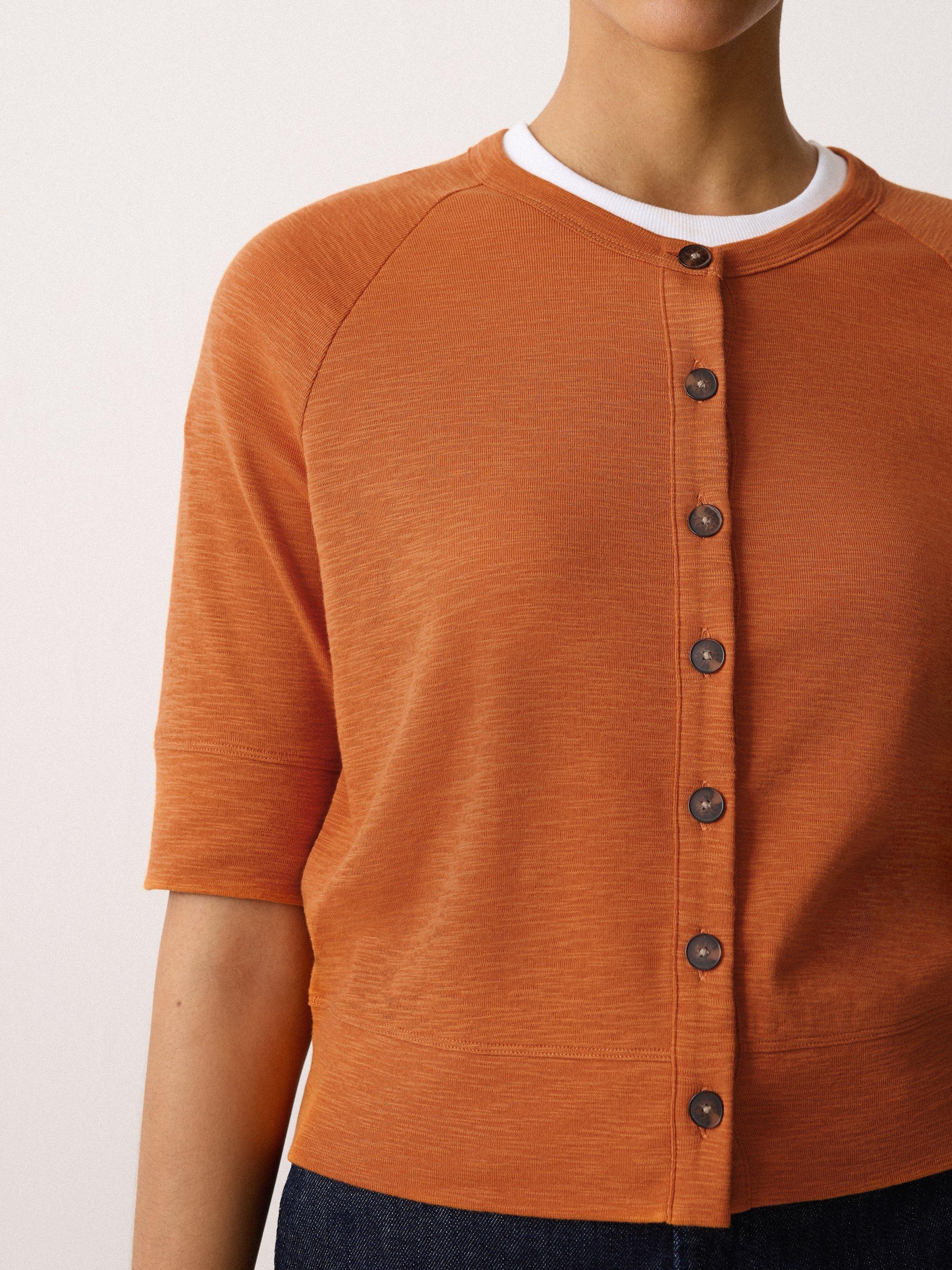 Product image 3 of 5, which shows Jigsaw Slub Jersey Elbow Sleeve Cardigan, Orange, S