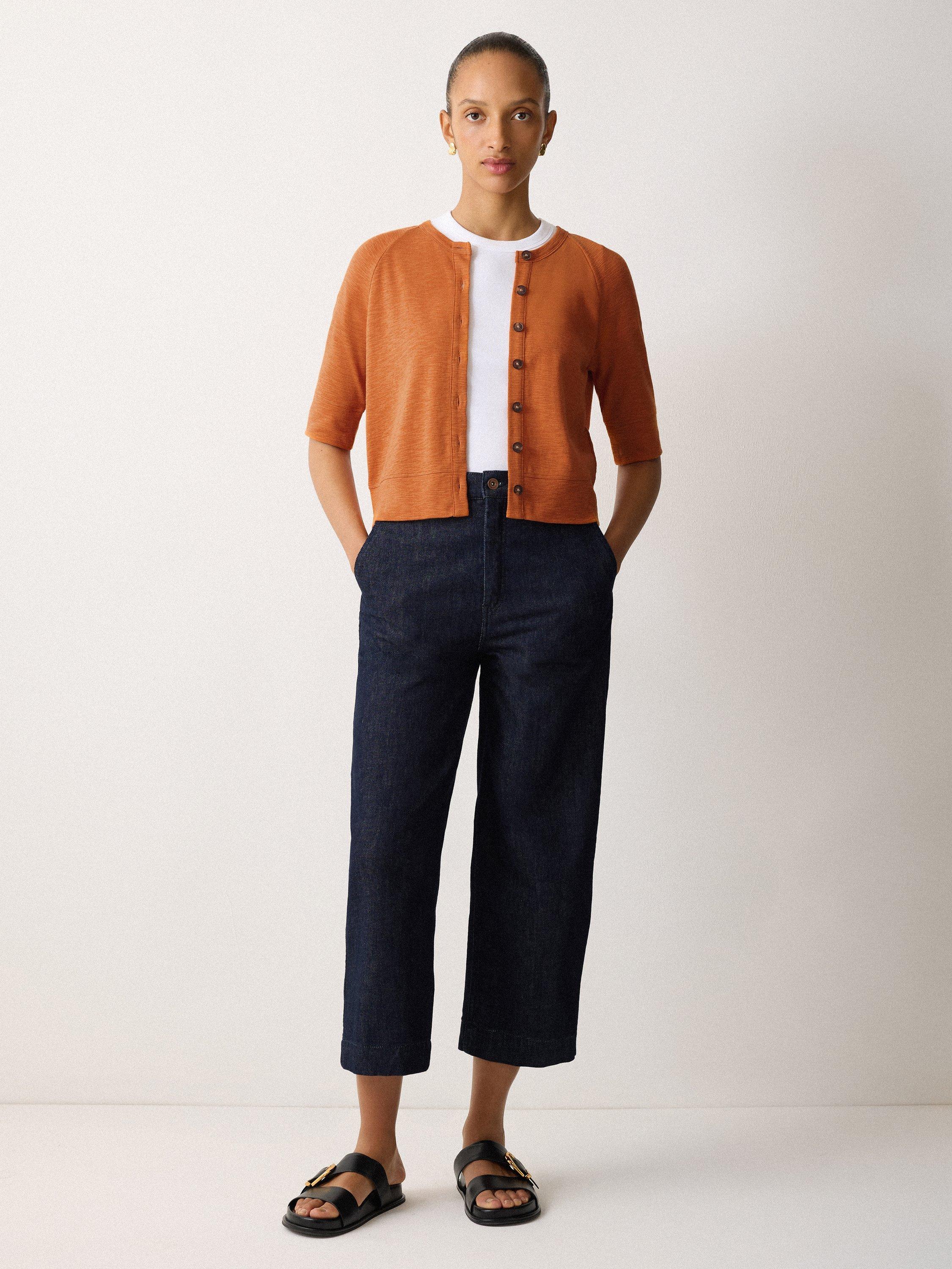 Product image 4 of 5, which shows Jigsaw Slub Jersey Elbow Sleeve Cardigan, Orange, S
