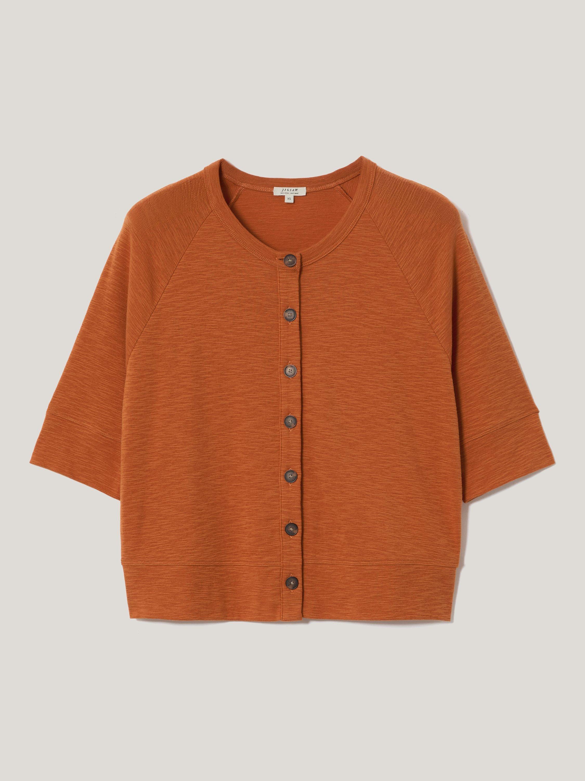Product image 5 of 5, which shows Jigsaw Slub Jersey Elbow Sleeve Cardigan, Orange, S
