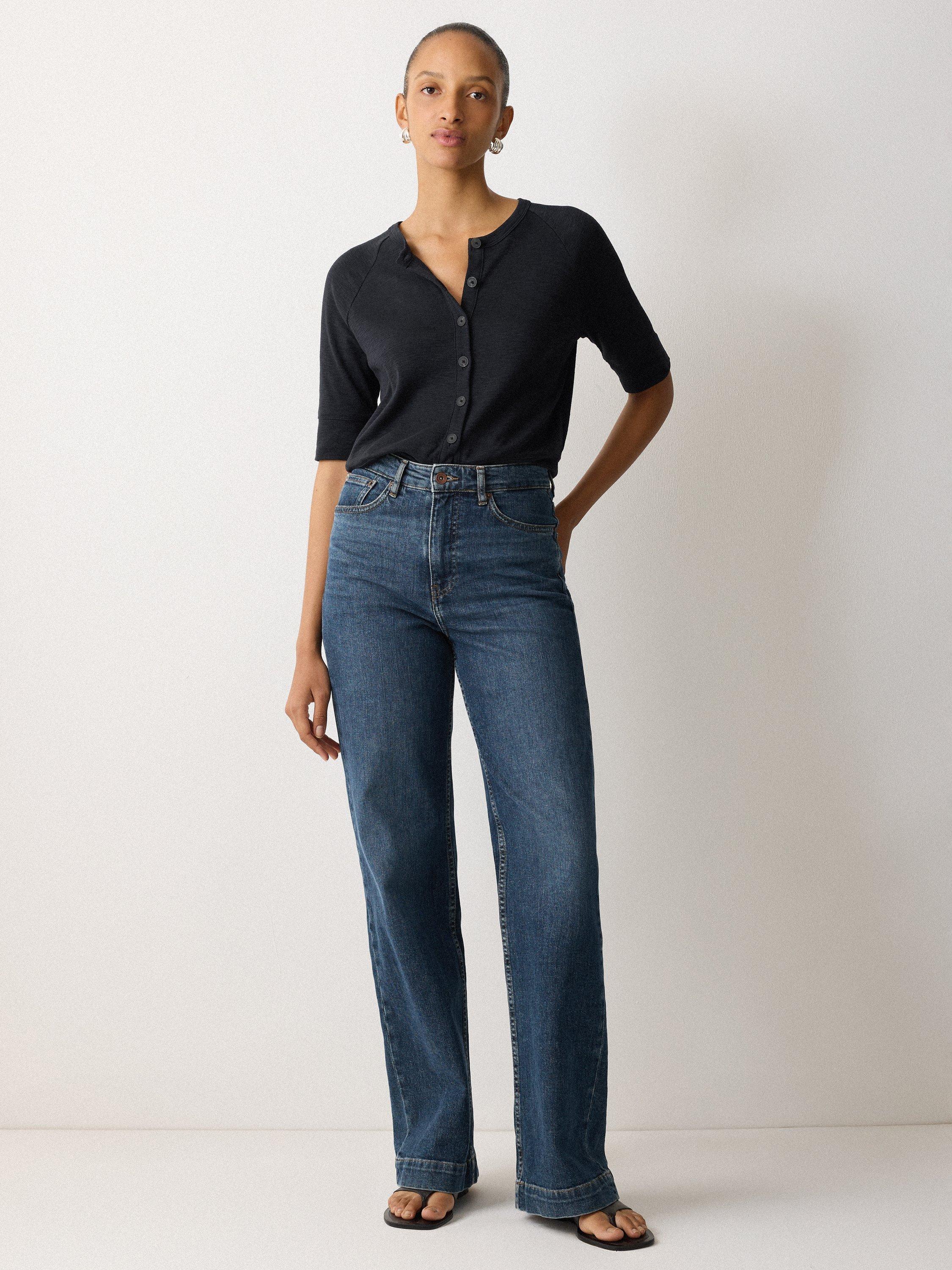 Product image 1 of 5, which shows Jigsaw Slub Jersey Elbow Sleeve Cardigan, Navy, XS