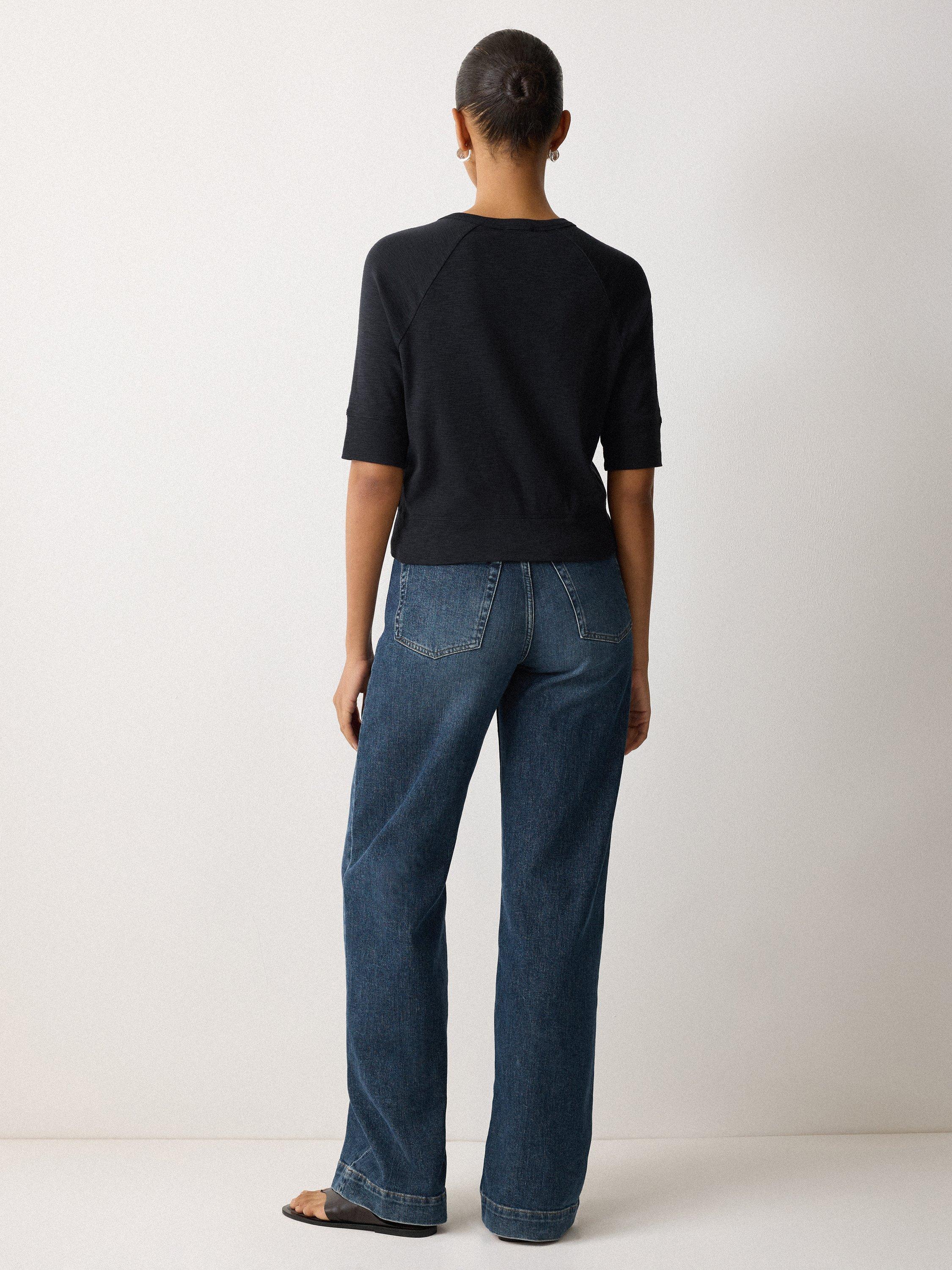 Product image 2 of 5, which shows Jigsaw Slub Jersey Elbow Sleeve Cardigan, Navy, XS