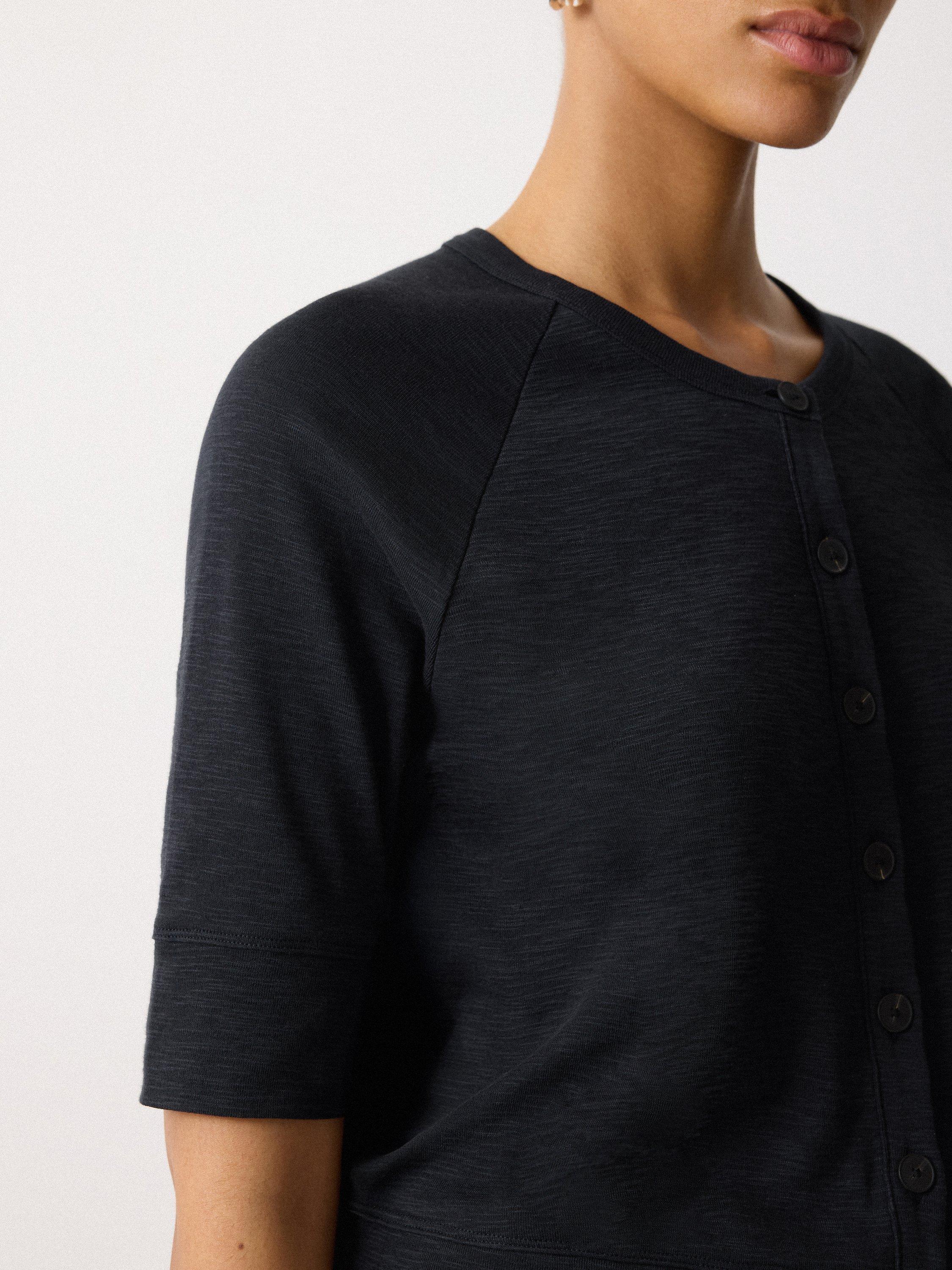 Product image 3 of 5, which shows Jigsaw Slub Jersey Elbow Sleeve Cardigan, Navy, XS