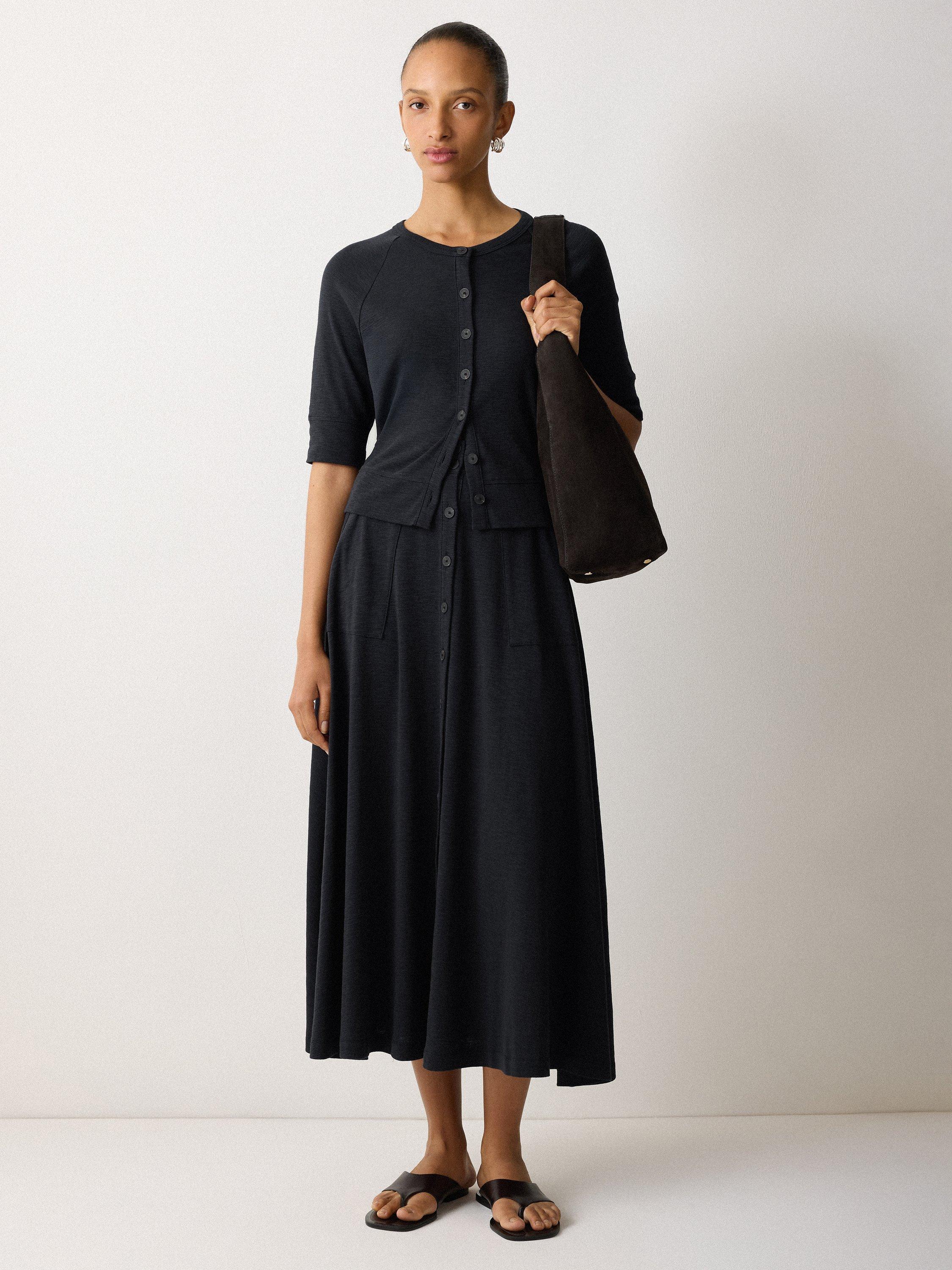 Product image 4 of 5, which shows Jigsaw Slub Jersey Elbow Sleeve Cardigan, Navy, XS