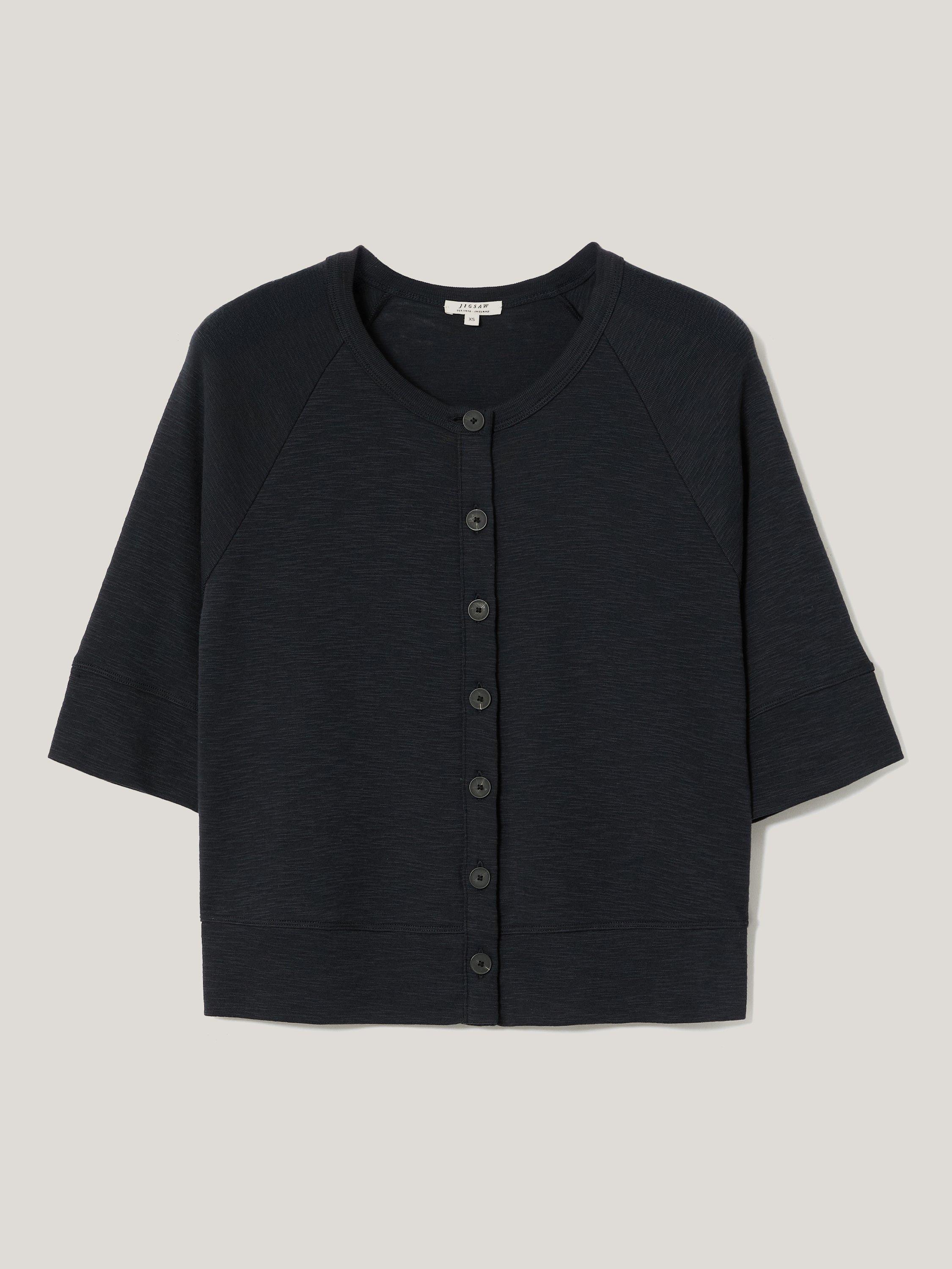 Product image 5 of 5, which shows Jigsaw Slub Jersey Elbow Sleeve Cardigan, Navy, XS