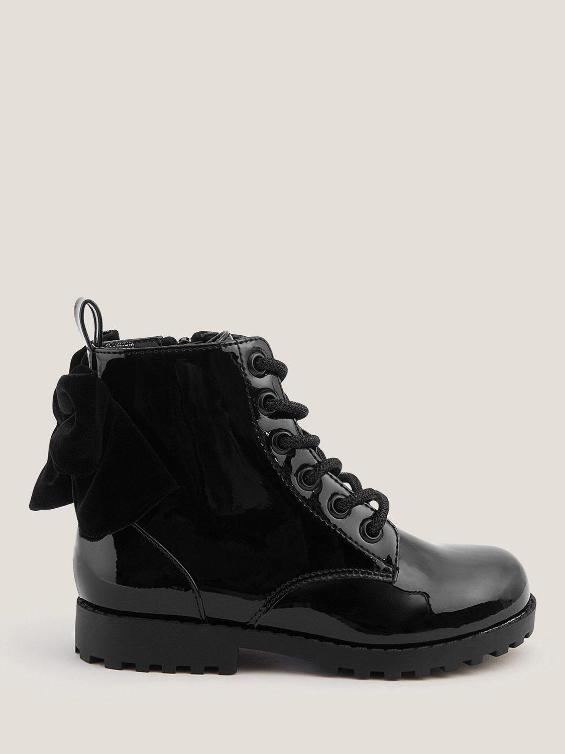 Product image 1 of 3, which shows Monsoon Kids' Bow Patent Boots, Black, 10 Jnr