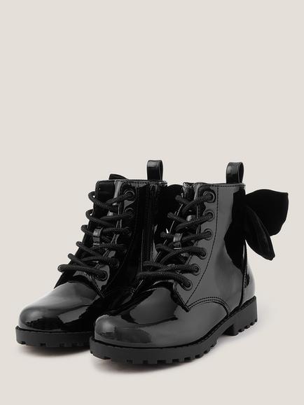 Monsoon Kids' Bow Patent Boots, Black - view 2, Black