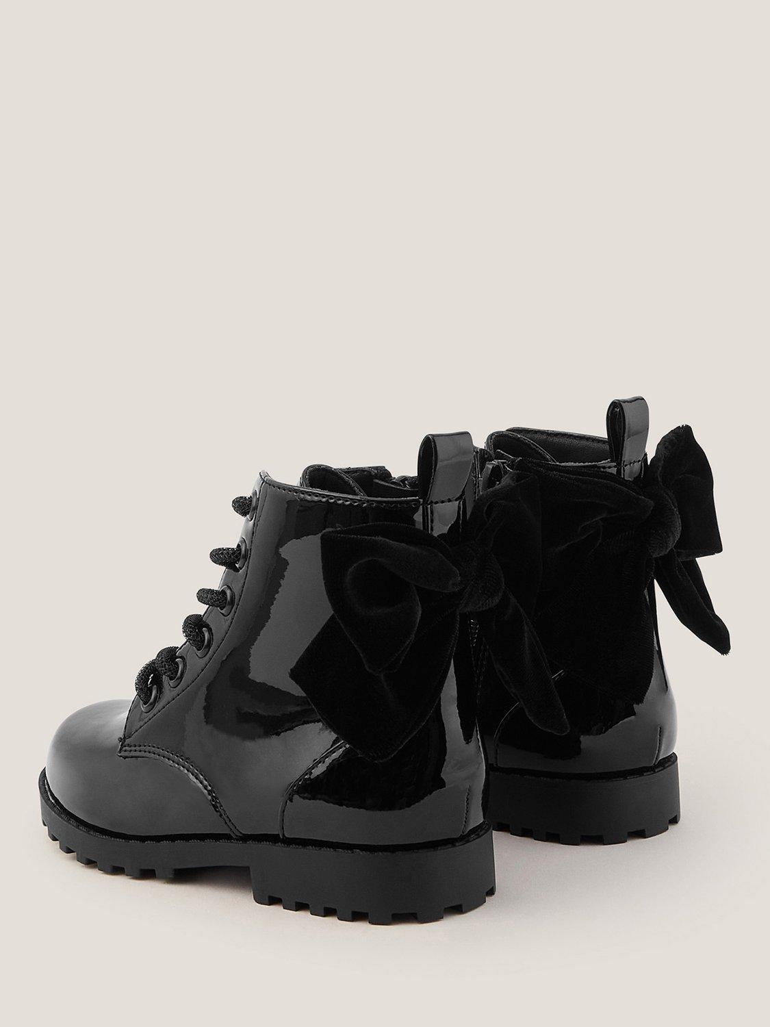 Product image 3 of 3, which shows Monsoon Kids' Bow Patent Boots, Black, 10 Jnr