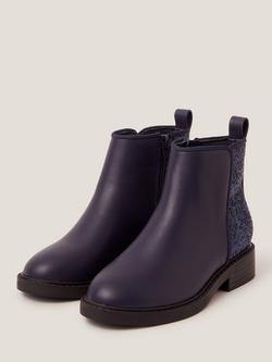 Monsoon Kids' Glitter Ankle Boots, Navy - view 2, Navy