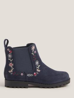 Monsoon Kids' Flower Embroidery Chelsea Boots, Navy, Navy