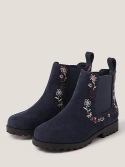 Monsoon Kids' Flower Embroidery Chelsea Boots, Navy - view 2, Navy