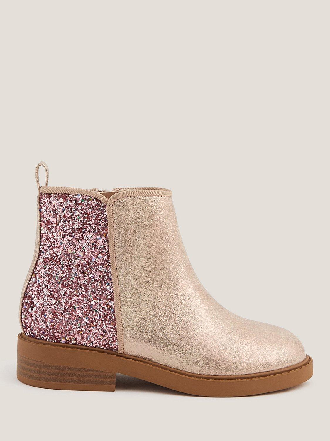 Product image 1 of 3, which shows Monsoon Kids' Glitter Ankle Boots, Pink, 10 Jnr