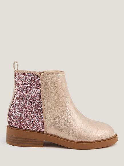 Monsoon Kids' Glitter Ankle Boots, Pink, Pink