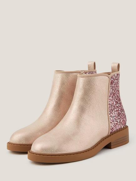 Monsoon Kids' Glitter Ankle Boots, Pink - view 2, Pink