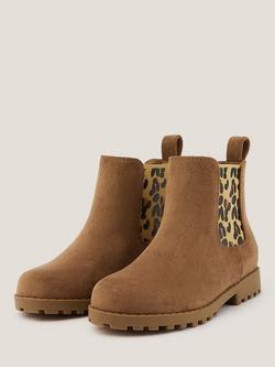 Monsoon Kids' Leopard Chelsea Boots, Tan - view 2, Tan