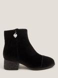 Monsoon Kids' Velvet Heart Charm Heeled Ankle Boots, Black