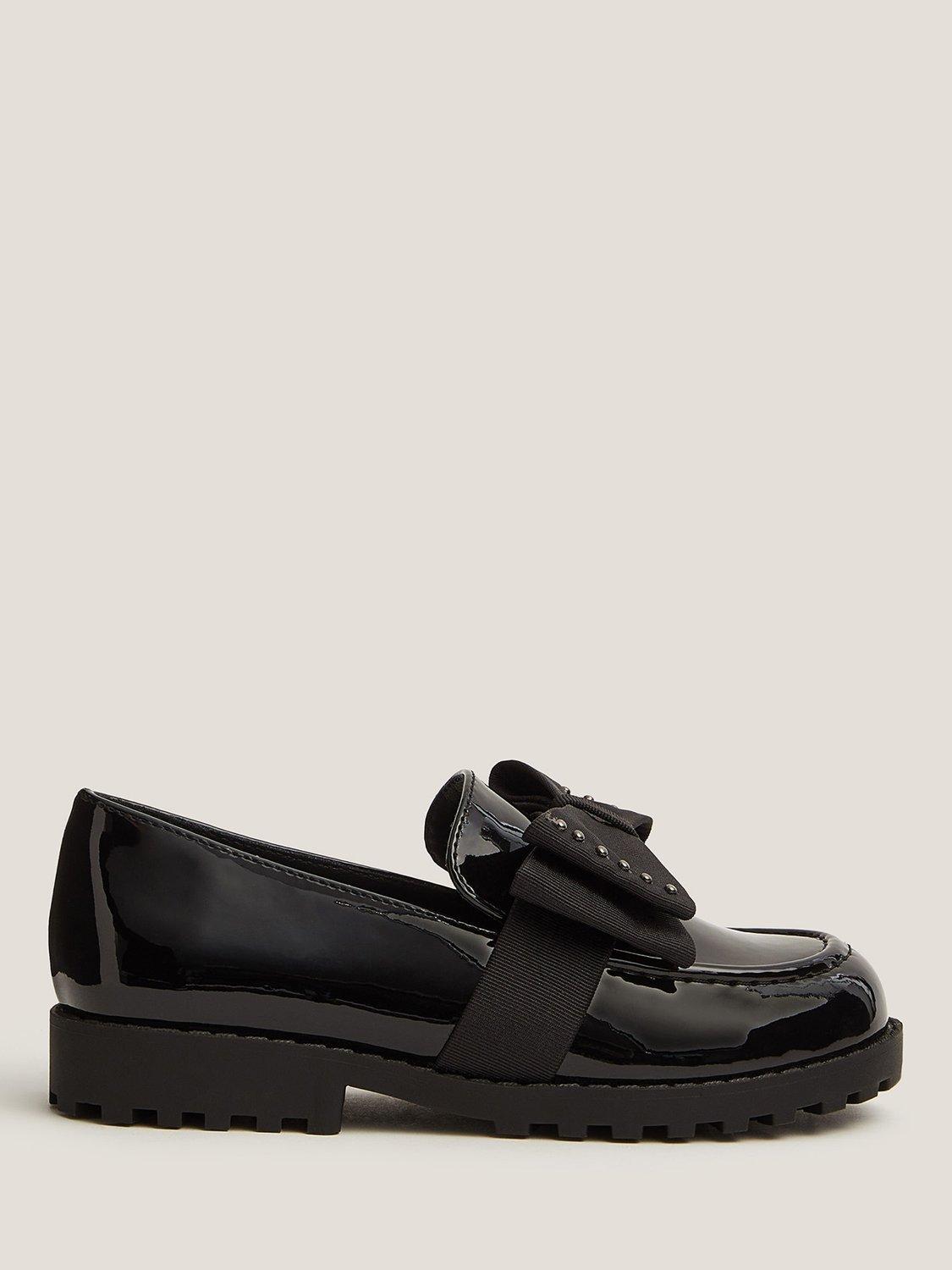 Product image 1 of 3, which shows Monsoon Kids' Bow Patent Loafer Shoes, Black, 10 Jnr