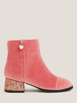 Monsoon Kids' Velvet Heeled Boots, Pink, Pink