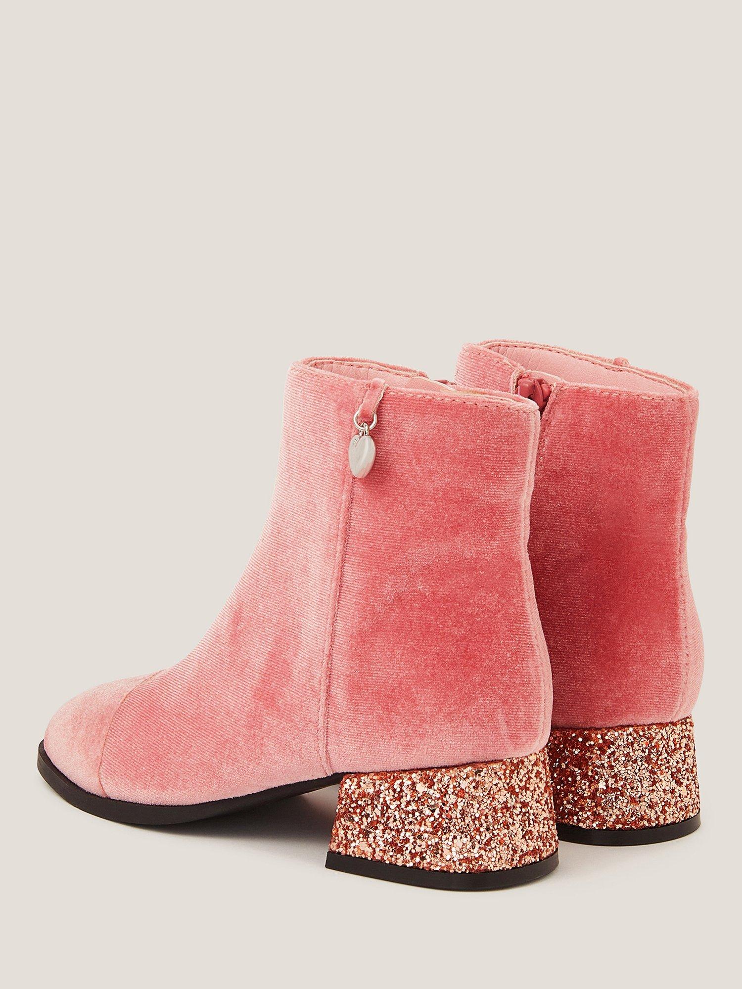 Product image 3 of 3, which shows Monsoon Kids' Velvet Heeled Boots , Pink, 10 Jnr