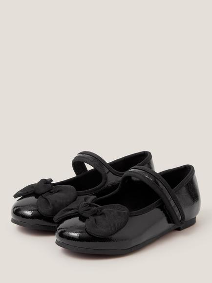 Monsoon Kids' Patent Bow Ballerina Flat Shoes, Black - view 2, Black